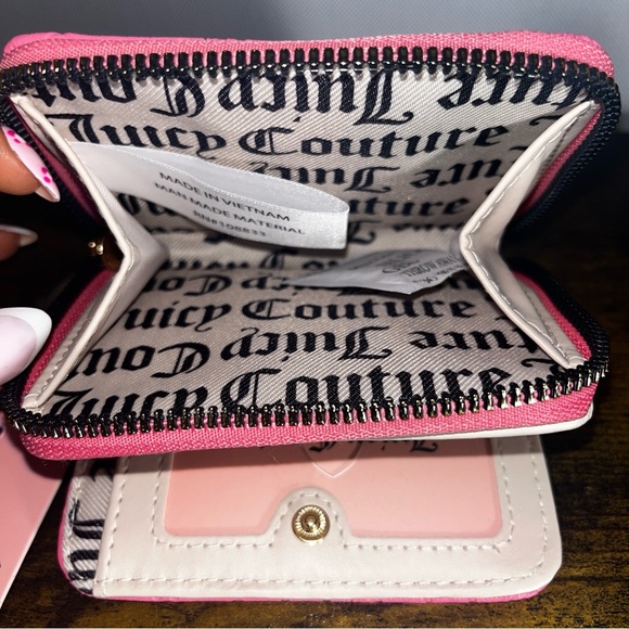 Juicy Couture Deboss Pink Zip Around Wallet w/Heart Rhinestone Charm - Picture 2 of 5